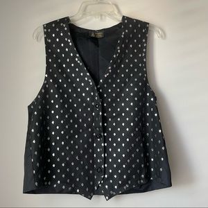 Vintage A. Brod Black with Silver Polka Dot Vest Size ML